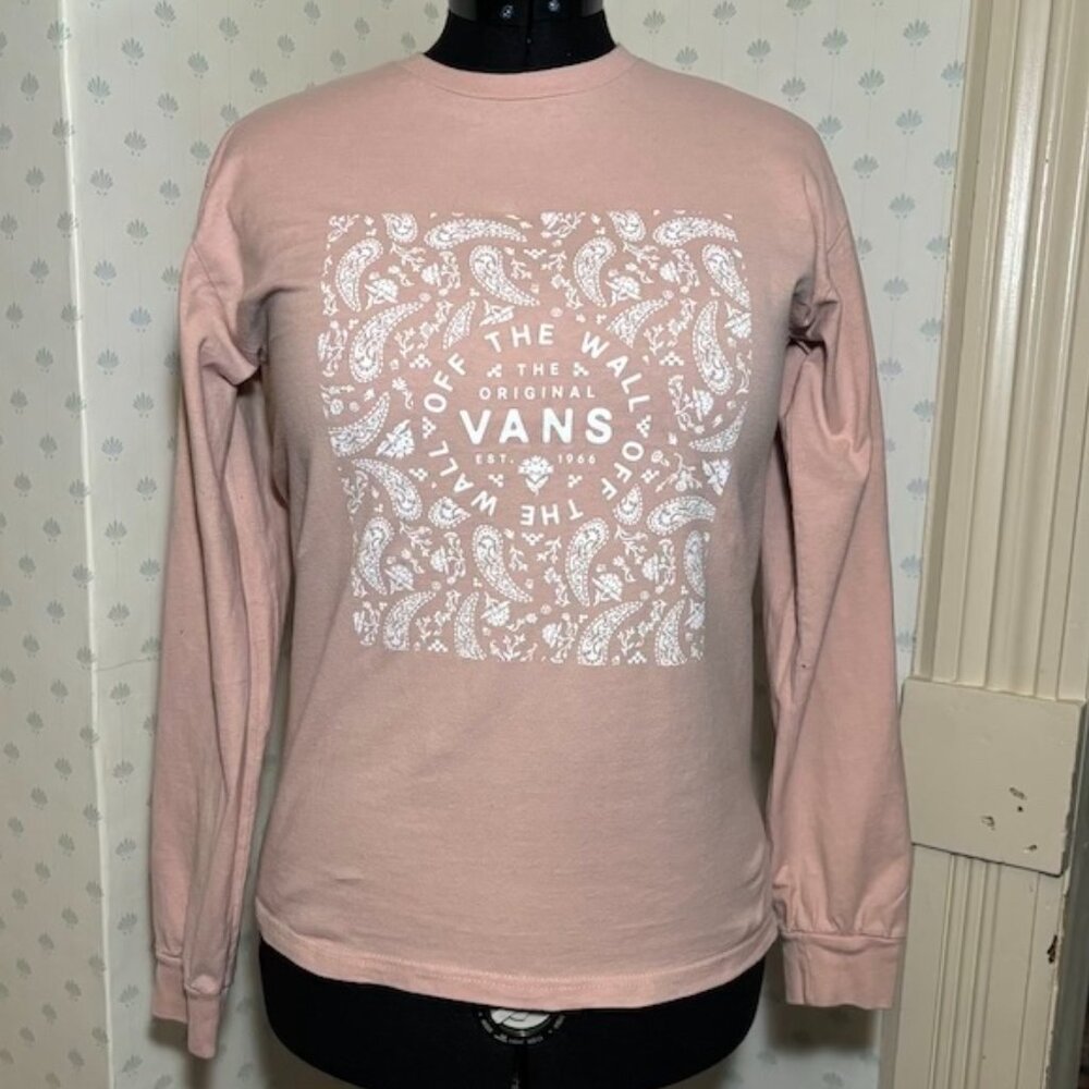 Vans Off The Wall Long Sleeve Tee with White Paisley Screenprint - Small